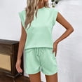 thumbnail image 1 of ZyeKqe 2 Piece Sets for Women Cap Sleeve Crewneck Tops Drawstring Elastic Waist Shorts with Pockets Workout Suits, 1 of 9