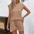 thumbnail image 1 of ZyeKqe 2 Piece Sets for Women Cap Sleeve Crewneck Tops Drawstring Elastic Waist Shorts with Pockets Workout Suits, 1 of 9
