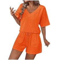 ZyeKqe 2 Piece Sets for Women Sweatsuit Casual Short Sleeve V Neck Tshirts Drawstring Shorts Lounge Sets