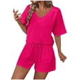 thumbnail image 1 of ZyeKqe 2 Piece Sets for Women Sweatsuit Casual Short Sleeve V Neck Tshirts Drawstring Shorts Lounge Sets, 1 of 1