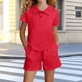thumbnail image 1 of ZyeKqe 2 Piece Summer Sets for Kids Button Front Collared Short Sleeve Shirts Match Casual Shorts with Pockets Girls Outfits(13-14 Years,Red), 1 of 5