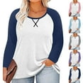 thumbnail image 1 of ZyeKqe Womens Plus Size Tops Color Block Long Sleeve Shirts Crew Neck Loose Fitted Comfy Plain Tunic Tee Shirts, 1 of 7