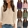 thumbnail image 1 of ZyeKqe Long Sleeve Shirts for Women Fall Tunic Tops to Wear with Leggings Notch V Neck Winter Casual Solid Color Sweater Tops, 1 of 7