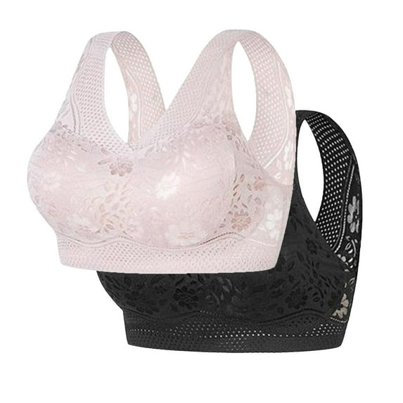 ZyeKqe 2PC Wireless Bras for Women Wide Strap Full Coverage Bras Breathable Push up Floral Lace Everyday Bralettes