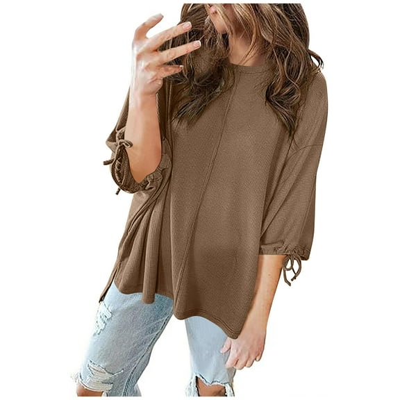 ZyeKqe 3/4 Length Sleeve Tops for Women Dressy Casual Top Loose Fitted Tunic or Tops to Wear with Leggings