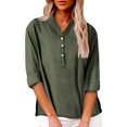 thumbnail image 1 of ZyeKqe 3/4 Length Sleeve Womens Tops Button down Shirts V Neck Casual Summer Blouse Top, 1 of 5