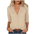 thumbnail image 1 of ZyeKqe 3/4 Sleeve Cardigans for Women V-Neck Button down Blouse Lightweight Casual Fall Blouses Sweater Tops, 1 of 5
