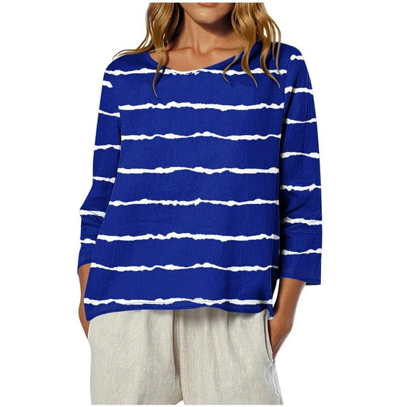 ZyeKqe 3/4 Sleeve Shirts for Women Casual Printed Oversized Fall Fashion Gym Tops Dressy T-Shirt Crewneck Sweatshirts