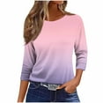 thumbnail image 1 of ZyeKqe 3/4 Sleeve Womens T-Shirt Crew Neck Shirt Casual Loose Fitted Tops Summer Basic Tops Gradient Color, 1 of 3