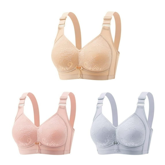 ZyeKqe 3 PC Everyday Bras for Women Full Coverage Underwire Bras Breathable Lift up Bras Floral Lace Push up Bras