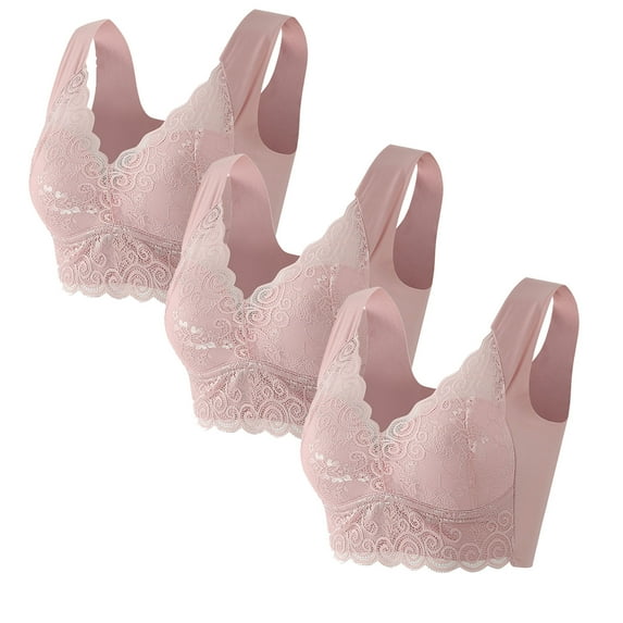 ZyeKqe 3 Pack Plus Size Bras for Women Wirefless Lace Full Coverage Push up Bras Comfortable Everyday Bra