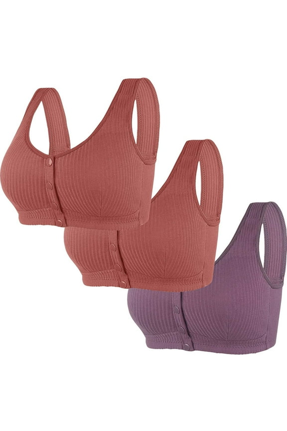 3PC Plus Size Front Closure Bras for Seniors No Underwire Full Coverage Sleep Bras Comfort Wireless Push up Everyday Bras