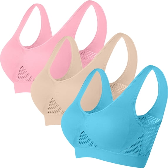 ZyeKqe 3PC Plus Size Sport Bras for Women Hollow out Liftup Breathable Yoga Bras Wireless Everyday Bras
