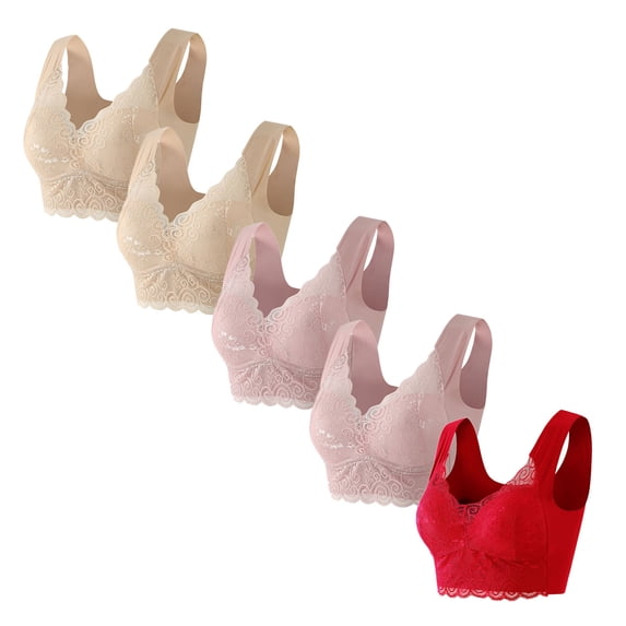 ZyeKqe 5 Pack Plus Size Bras for Women Wirefless Lace Full Coverage Push up Bras Comfortable Everyday Bra