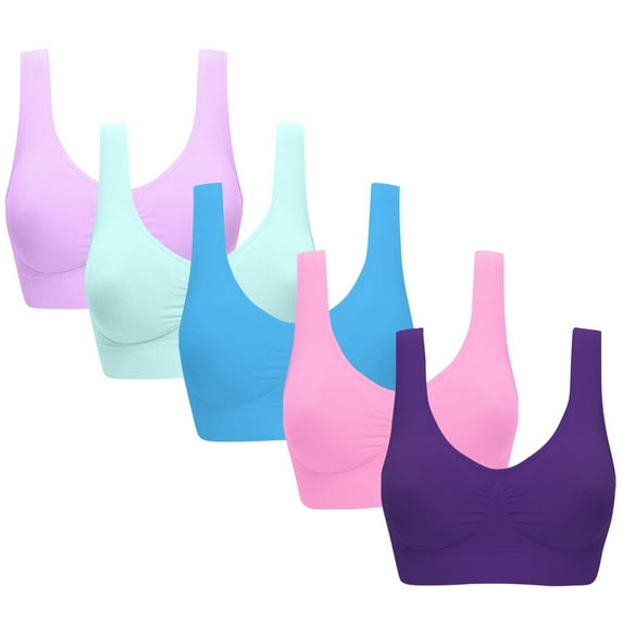ZyeKqe 5PC Sport Bras for Women No Underwire Everyday Bra Breathable Wireless Comfort Stretchy Sleep Bras