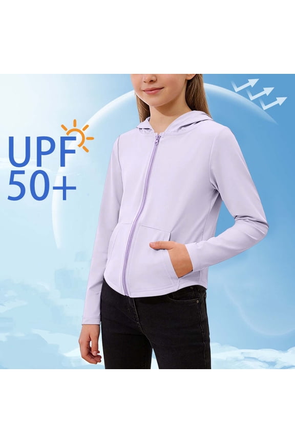 Athletic Jackets for Boys Girls Long Sleeve Hooded Full Zipper Casual Lightweight Workout Sun Protection Shirts with Pockets(12-13 Years,Purple)