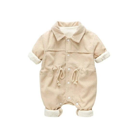 ZyeKqe Baby Clothes Newborn Boys Girls Fleece Lined Jumpsuits 1 Piece Outfits Long Sleeve Button down Rompers Winter Warm Onesies