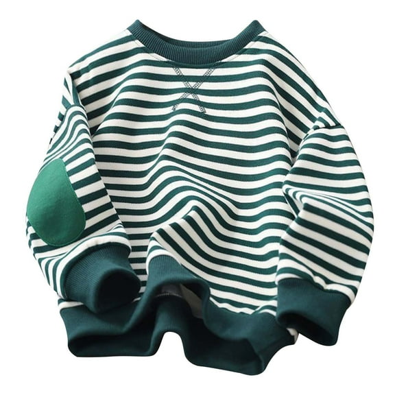 ZyeKqe Baby Clothes Toddler Fleece Lined Sweatshirts Kids Fall Winter Long Sleeve Striped Shirts Boys Girls Crewneck Pullover Top