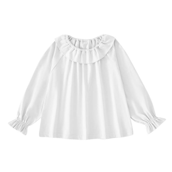 ZyeKqe Baby Clothes Toddler Girl Cotton Tops Long Sleeve Shirts Kids Crewneck Pleated Top Blouses Solid Color