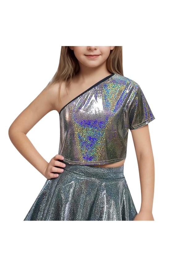 Baby Clothes Toddler Girl Crop Top 1 Shoulder Short Sleeve Asymmetrical Neck Going out Tops