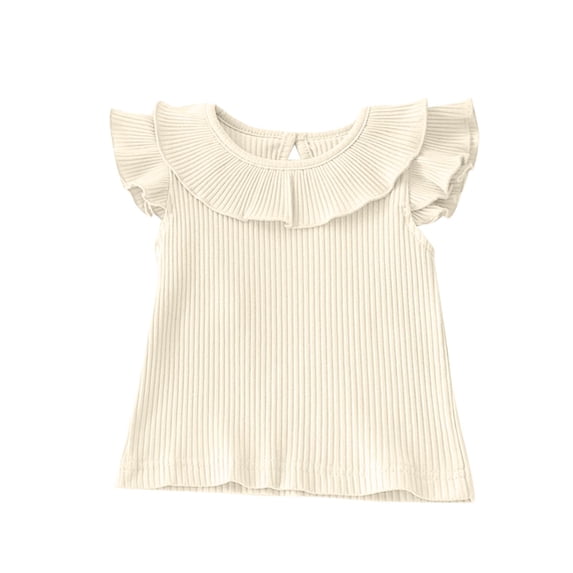ZyeKqe Baby Clothes Toddler Girl Summer Top Ruffle Cap Sleeve Shirts Crewneck Ribbed Knit T Shirts