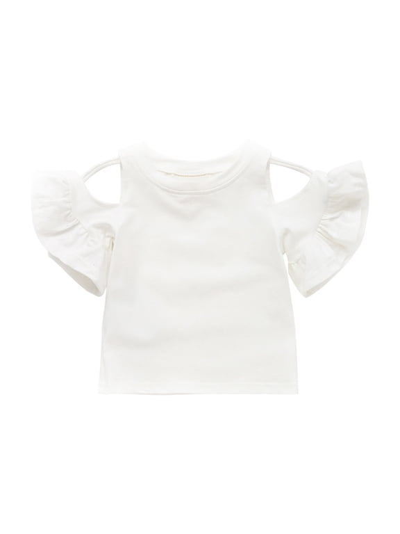 Baby Clothes Toddler Girls T-Shirts Newborn Cold Shoulder Summer Top Infant Ruffle Short Sleeve Cute Tees