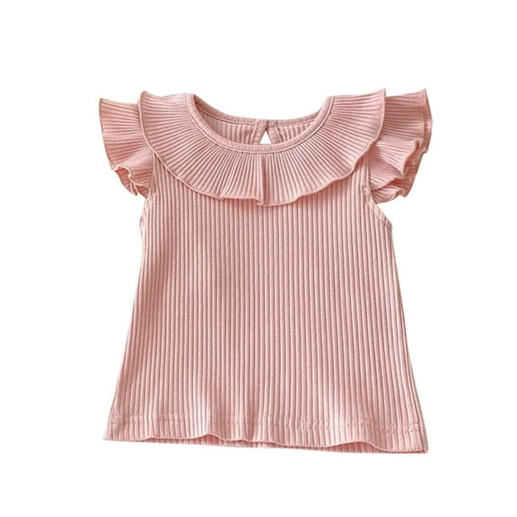 ZyeKqe Baby Clothes Toddler Girls Tank Tops Newborn Cap Ruffle Sleeve Shirts Infant Crewneck Summer Top