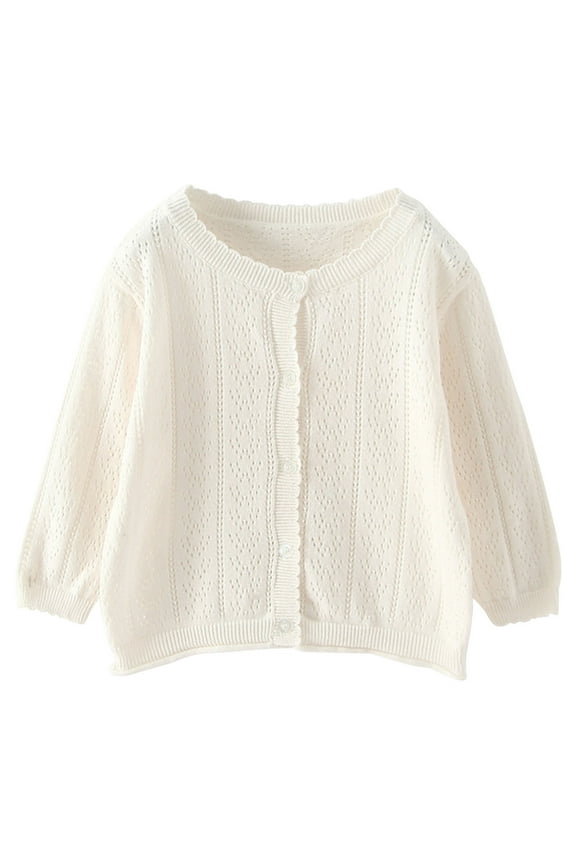 Baby Girls Cotton Cardigans Newborn Long Sleeve Crewneck Hollow Knit Sweater Toddler Baby Girl Button down Top