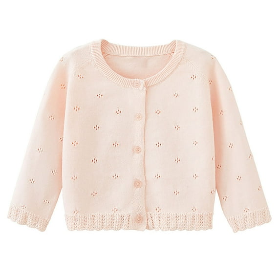 ZyeKqe Baby Girls' Long Sleeve Cardigan Button down Knit Sweater Toddler Crewneck Hollow Knitwear Cardigans