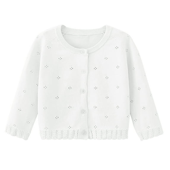 ZyeKqe Baby Girls' Long Sleeve Cardigan Button down Knit Sweater Toddler Crewneck Hollow Knitwear Cardigans
