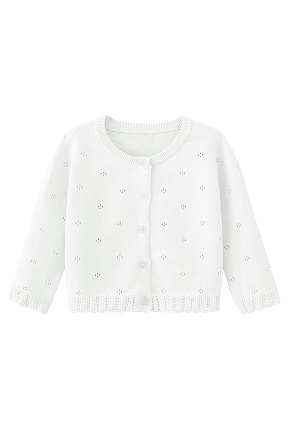 Baby Girls' Long Sleeve Cardigan Button down Knit Sweater Toddler Crewneck Hollow Knitwear Cardigans