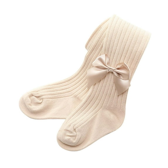 ZyeKqe Baby Toddler Girl's Tights Ribbed Knit Leggings Little Girls Seamless Stockings Bows Cotton Pantyhose