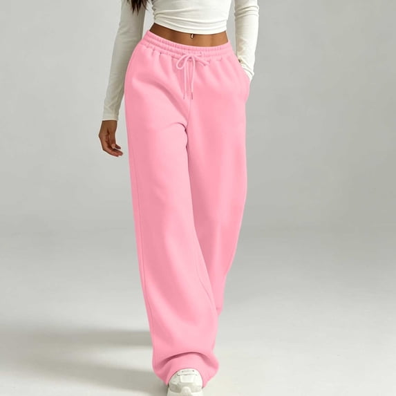 ZyeKqe Baggy Sweatpants for Women Drawstring Elastic Waist Casual Loose Straight Leg Workout Trousers with Pockets