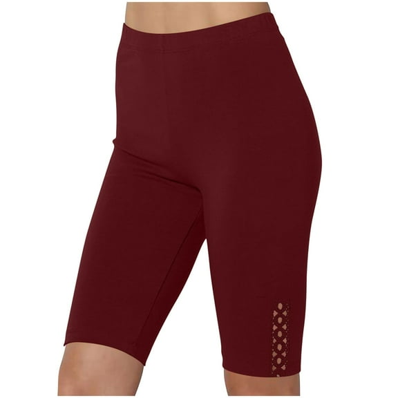 ZyeKqe Biker Shorts for Women Belly Control Knee Length Tights Summer Cropped Pants Casual Solid Comfy Yoga Shorts