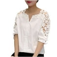 thumbnail image 1 of ZyeKqe Blouses for Women Dressy Casual Crochet Lace Short Sleeve Shirts V Neck Work Office Top, 1 of 4