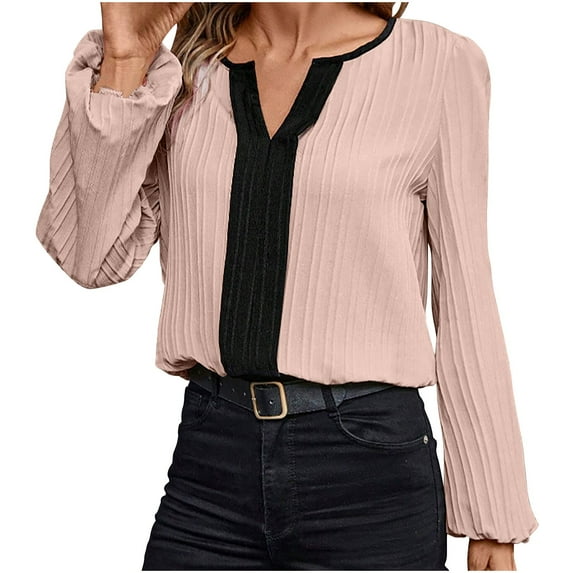 ZyeKqe Blouses for Women Dressy Casual Long Sleeve Work Shirts Casual V Neck Loose Office Top