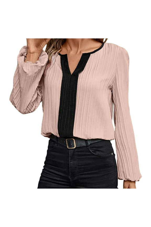 Blouses for Women Dressy Casual Long Sleeve Work Shirts Casual V Neck Loose Office Top