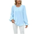 thumbnail image 1 of ZyeKqe Blouses for Women Dressy Casual Puff Long Sleeve Shirts Crewneck Pleated Work Office Top, 1 of 2
