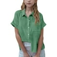 thumbnail image 1 of ZyeKqe Boys Girls Cotton Linen Shirts Short Sleeve Button down Blouses Solid Color Loose Fitted Summer Dress Top, 1 of 7