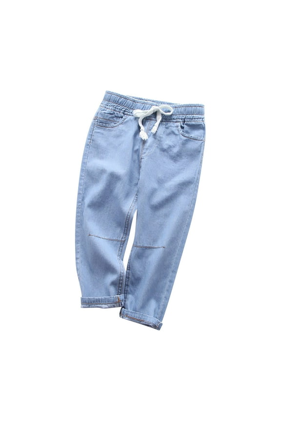 Boys Girls Denim Pants Kids Pull on Cotton Jeans Toddler Elastic Waisted Soft Long Pants Fall Clothes