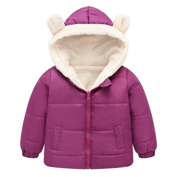ZyeKqe Boys Girls Fleece Lined Winter Puffer Jackets Zipper Long Sleeve Hooded Down Coat Toddler Thicken Warm Outwear