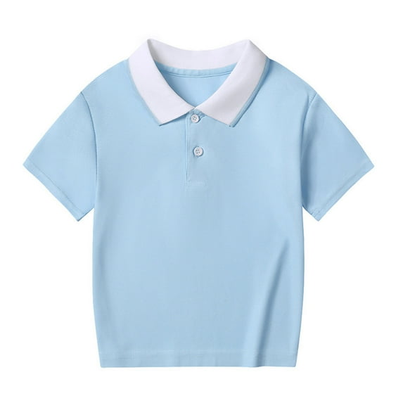 ZyeKqe Boys Girls Summer Tops Short Sleeve T Shirts Turndown Collar Blouse Solid Color Basic Tees