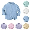thumbnail image 1 of ZyeKqe Boys Long Sleeve Shirts Summer Casual Button down Stand Collar Solid Color Casual Blouse Formal Dress Tops, 1 of 3