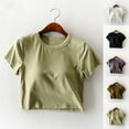 thumbnail image 1 of ZyeKqe Crop Tops for Women Built in Bra Short Sleeve Shirts Round Neck T Shirts Soft Comfy Tight Tees, 1 of 4