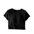 thumbnail image 1 of ZyeKqe Built-In Bra T-Shirts for Womens Padded Active Crop Tops Summer Short Sleeves Soft Casual Pajamas, 1 of 3