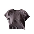 thumbnail image 1 of ZyeKqe Built-In Bra T-Shirts for Womens Padded Active Crop Tops Summer Short Sleeves Soft Casual Pajamas, 1 of 3