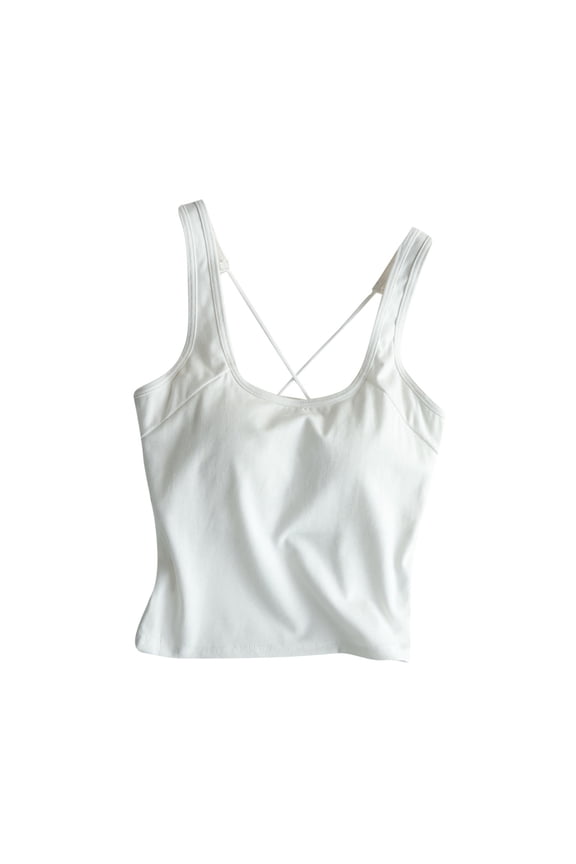 Built in Bra Tank Tops for Women Criss Cross Backless Cami Top Sleeveless Undershirts Vest