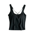 thumbnail image 1 of ZyeKqe Built in Bra Tank Tops for Women Criss Cross Backless Cami Top Sleeveless Undershirts Vest, 1 of 5