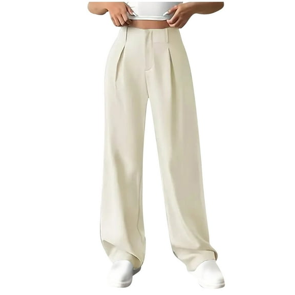 ZyeKqe Business Casual Pants for Women High Waisted Dress Pants Wide Leg Pleated Work Office Trousers