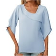 thumbnail image 1 of ZyeKqe Business Casual Tops for Women 3/4 Length Sleeve Top Asymmetrical V Neck Top Loose Fitted Chiffon Blouses, 1 of 6